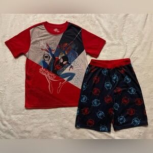 Marvel Spider-Man Pajama Set Short Sleeves Shorts Boys Sz 10/12 Flame Resistant‎